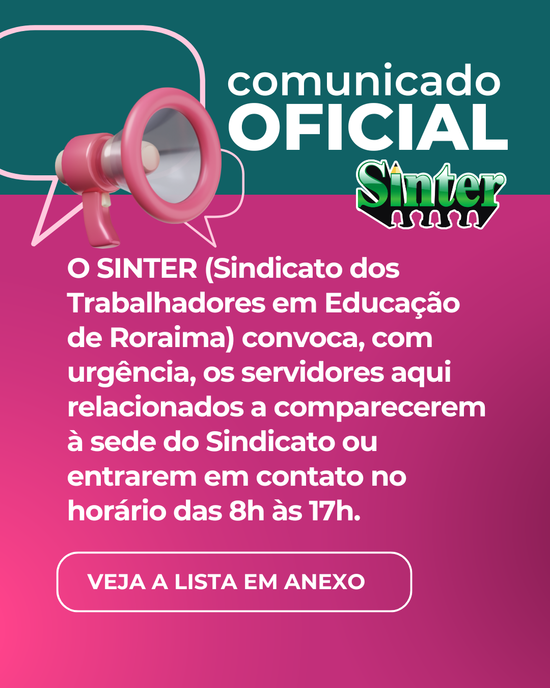 No momento, você está visualizando COMUNICADO OFICIAL – SINTER